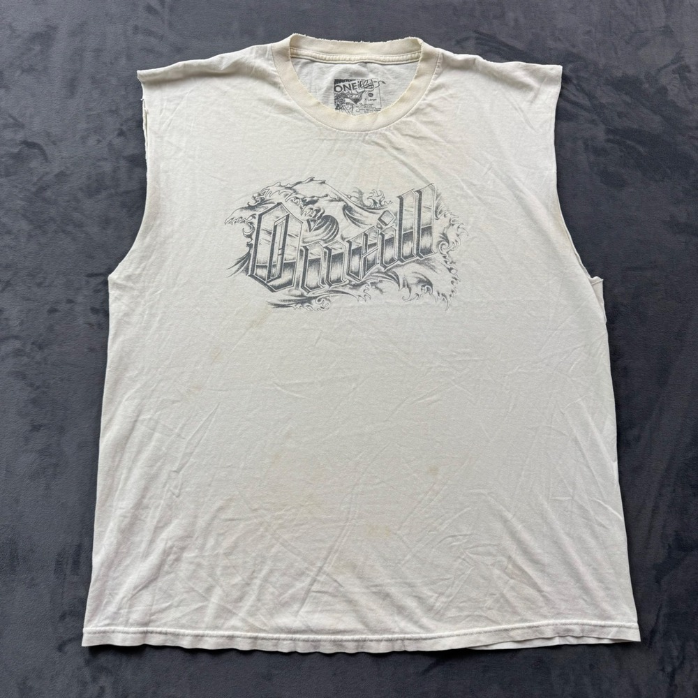 ONeill Mens Muscle Tee Shirt White Distressed Surf Graphic Sleeveless XL